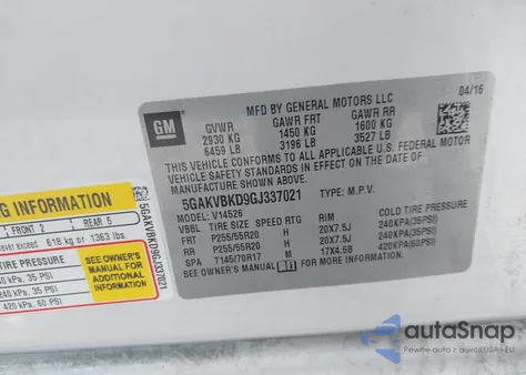 2016 Buick Enclave Leather from USA, damaged, VIN 5GAKVBKD9GJ337021